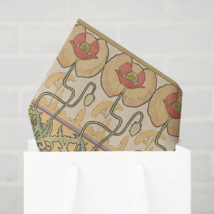 Seda Alfonse Mucha Papoulas Papel de Parede Floral Art