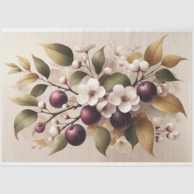 Seda Ameixas, Blossomas de Papel Tecido de Decoupage (Frente )