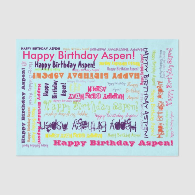 Seda Aniversário, Seu Nome MODELO de Papel Tecidual Azu (Frente )