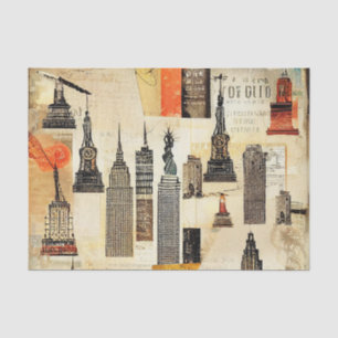 Seda Arranha-céus Papel Tecido de Decoupage de Cityscap