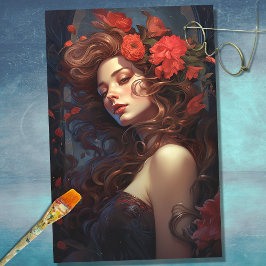 Seda Art Nouveau Mulher 5: Papel de Decoupage