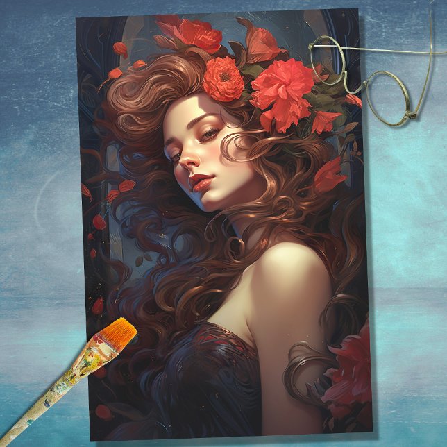 Seda Art Nouveau Mulher 5: Papel de Decoupage (Criador carregado)