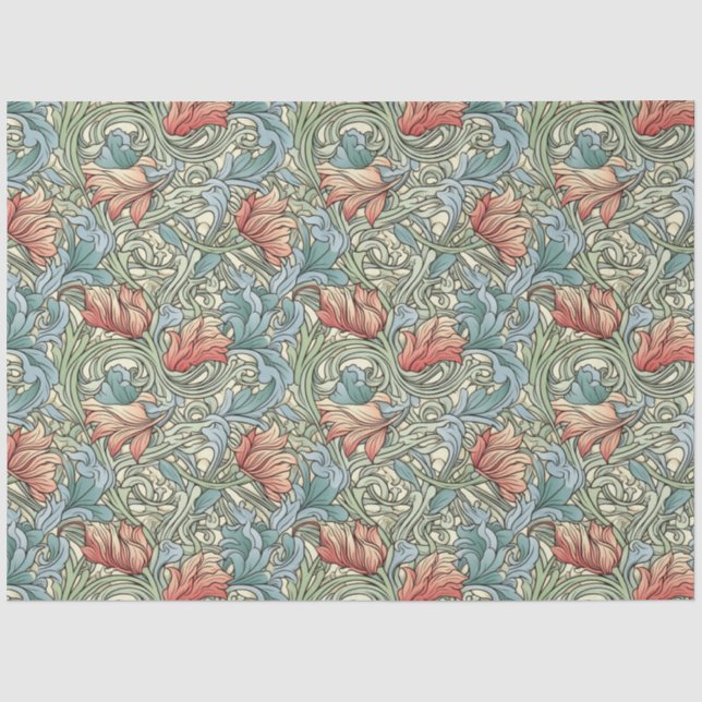 Seda Arte Nouveau Papel de Wallpaper Floral Design Deco (Frente )