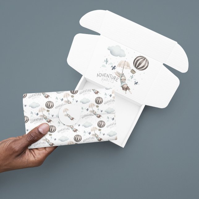 Seda Aventura Aguarda Papel De Tecido Coelho (Celebrate a special trip with this cute bunny, "Adventure awaits" tissue paper! Matching collection!)
