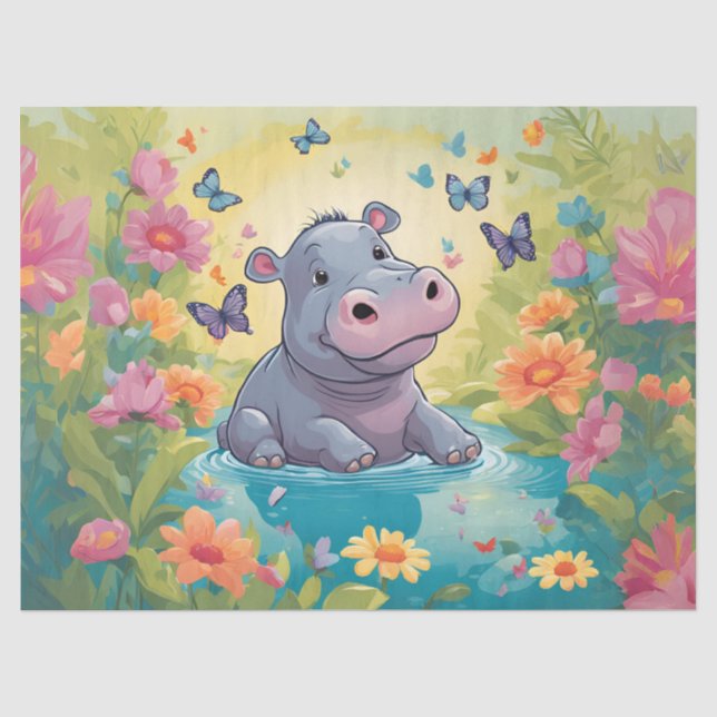 Seda Bebê Hippo em Papel de Decoupage de Poço Meadow (Frente )