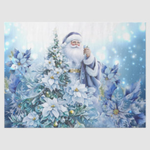 Seda Belas Poinsettias Azuis & Papel Decoupage de Papai