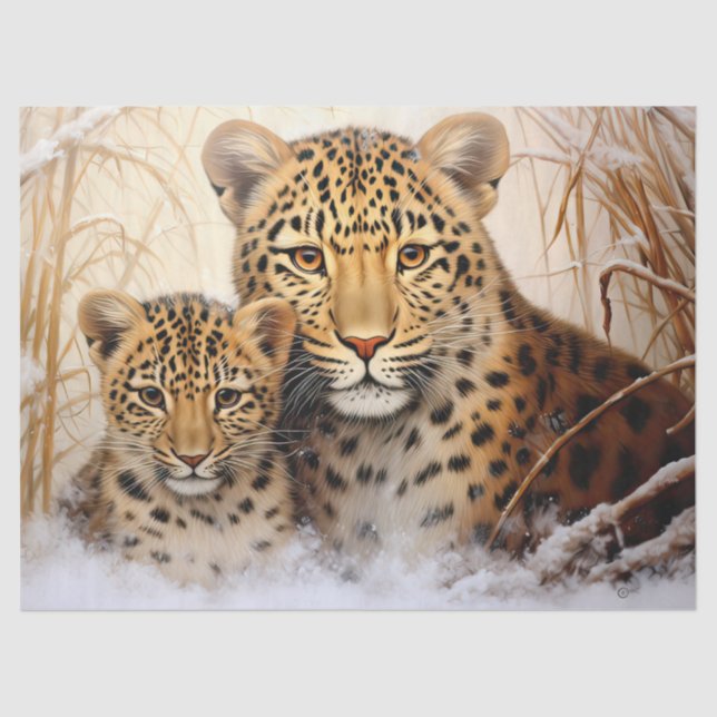 Seda Belo Inverno Leoparda Papel Tecido de Decoupage (Frente )