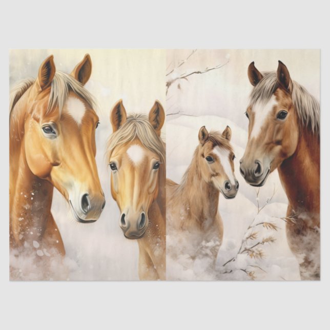 Seda Belo Papel Tecido de Decoupage de Cavalos de Inver (Frente )