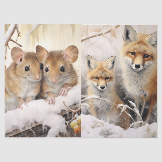 Seda Belos Camundongos de inverno e Papel Tecido de Dec (Frente )