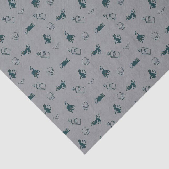 Seda Black Cat & Skull Halloween Papel de tecidos (Detalhes)