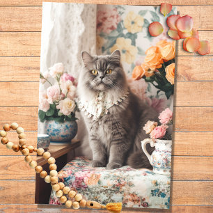 Seda Boho Cat em Florais 1 Papel de Decoupage