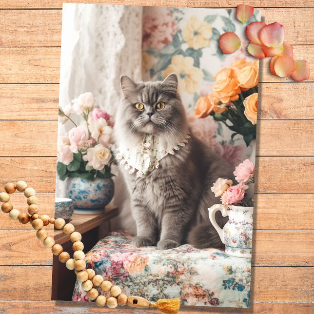 Seda Boho Cat em Florais 1 Papel de Decoupage (Criador carregado)