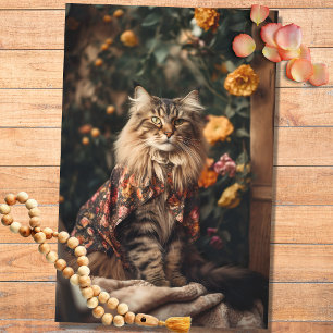 Seda Boho Cat em Florais 4 Papel de Decoupage