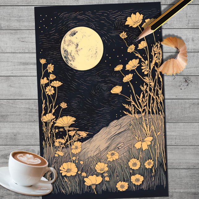 Seda Boho Moon e Flores 1 Papel de Decoupage (Criador carregado)