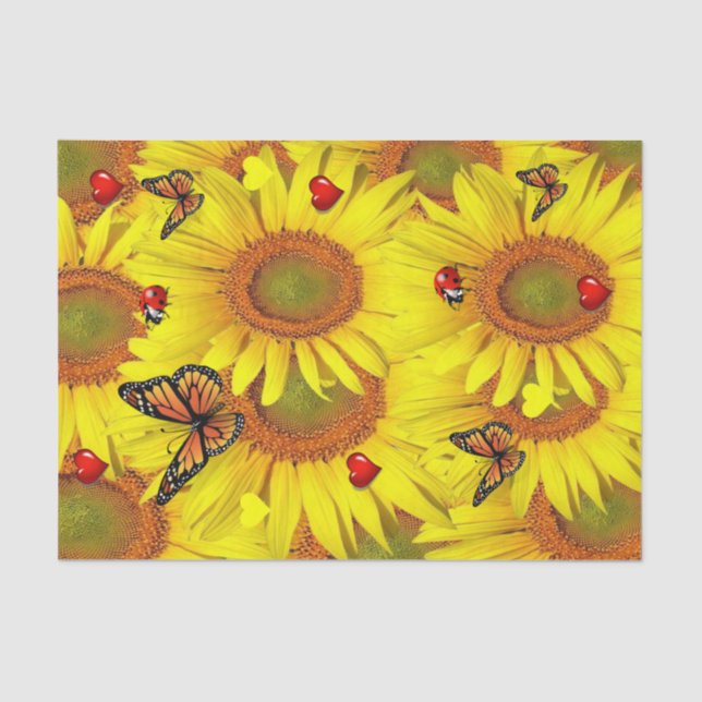 Seda Borboleta de girassol Papel para tecidos Ladybug (Frente )