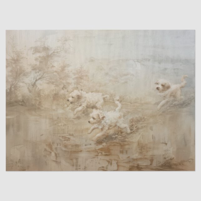 Seda Cães - Papel Tecido do Estilo de Pintura de Óleo (Frente )