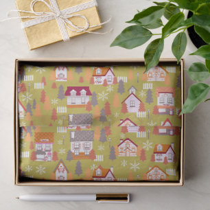 Seda Casas de Natal Papel de embrulho verde