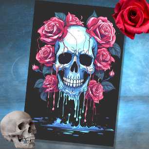 Seda Caveira com Rosas de gotejamento 1 Papel de Decoup