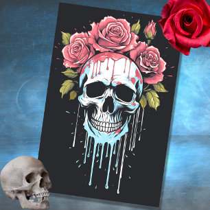 Seda Caveira com Rosas de gotejamento 2 Papel de Decoup