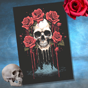 Seda Caveira com Rosas de gotejamento 4 Papel de Decoup
