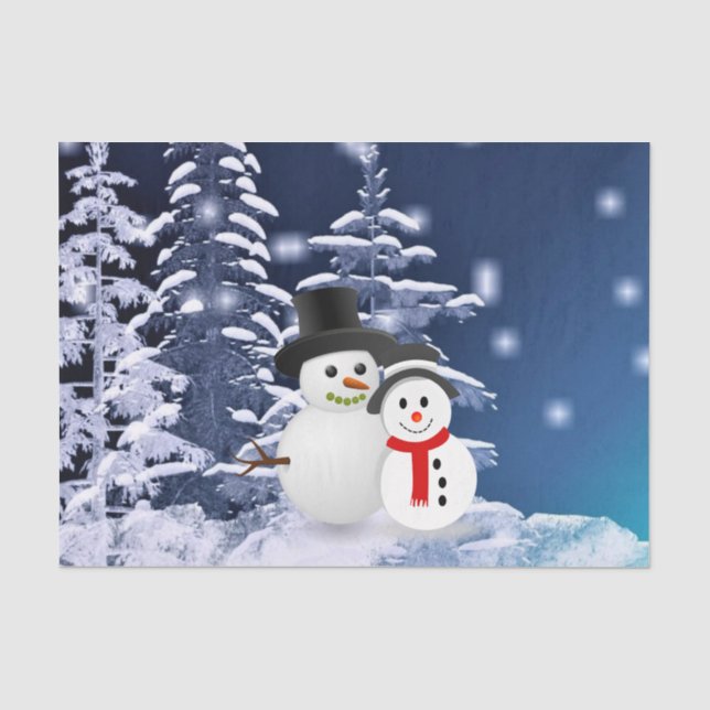 Seda Cena de Inverno Bonecos de Neve Decoupage Papel Ti (Frente )