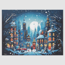Cena de Natal de Cidade Encantadora em Papel de De
