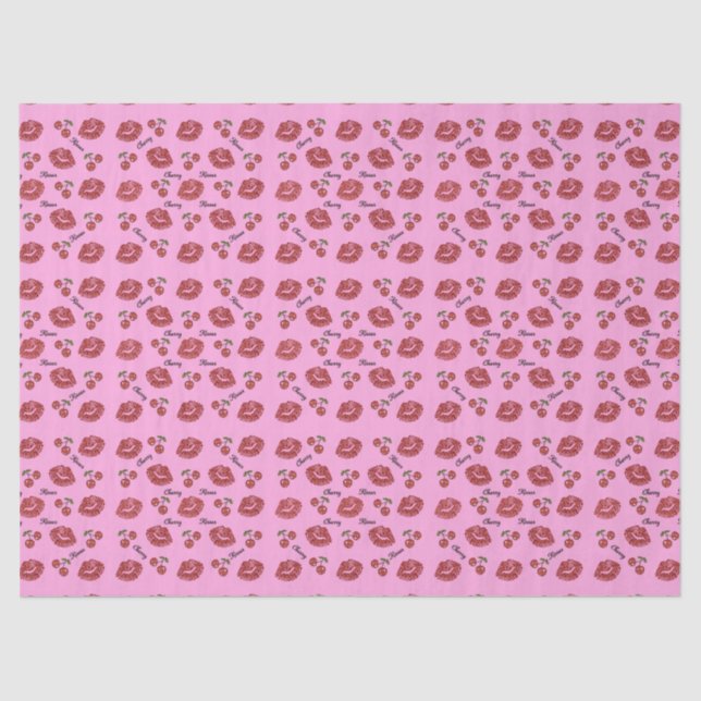 Seda Cherries Lipstick Kisses Papel de tecidos (Frente )