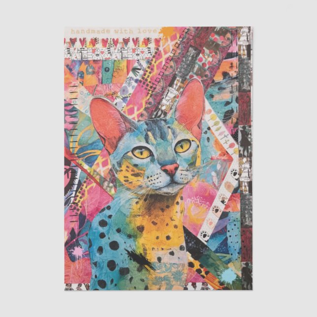 Seda Colagem de Gato de Papel Misto Tecido (Frente )