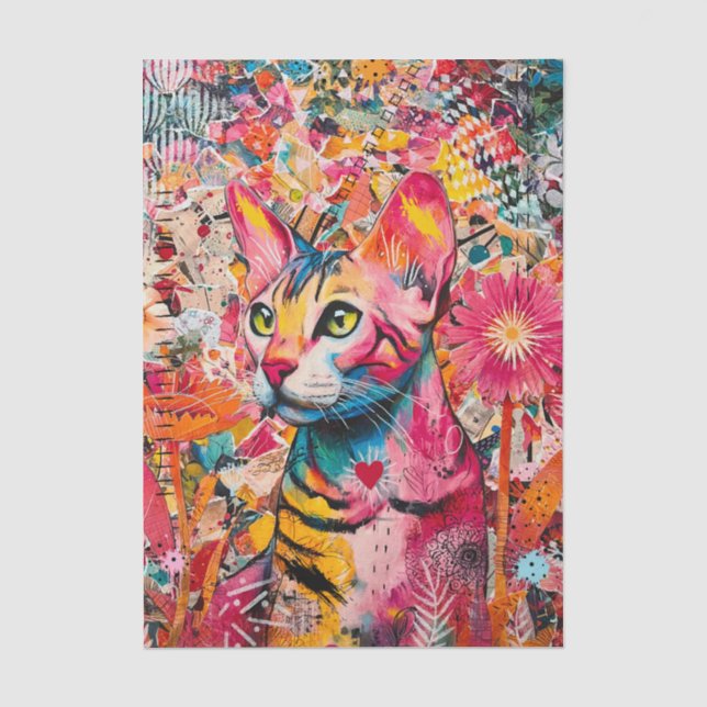 Seda Colagem de Papel Misto de Gato em Papel Tissue (Frente )