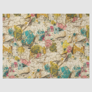 Seda Colagem Floral Vintage com Textura de Papel Envelh
