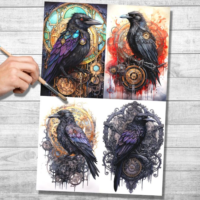 Seda Colagem Steampunk Raven 1 Papel de Decoupage (Criador carregado)