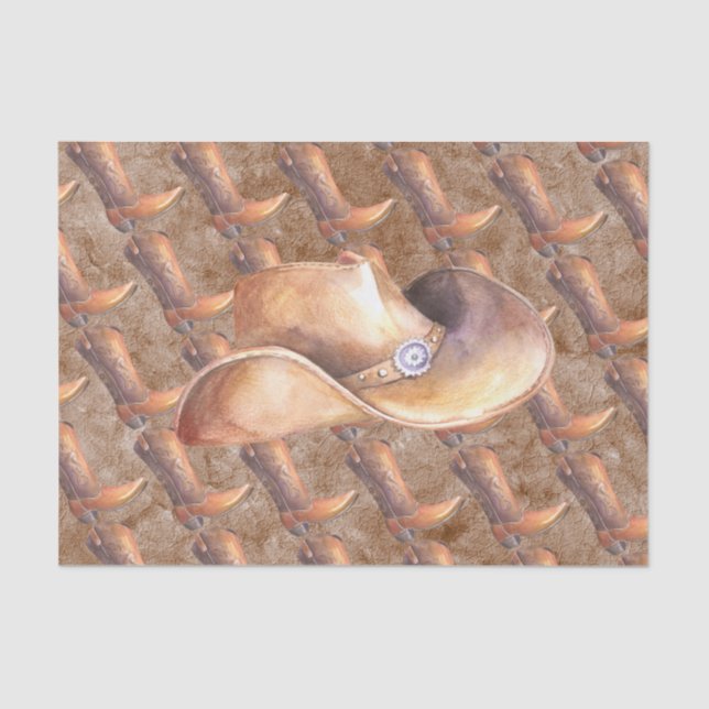 Seda Conjunto de Papel Tecido (2) Boots & Hat do Cowboy (Frente )