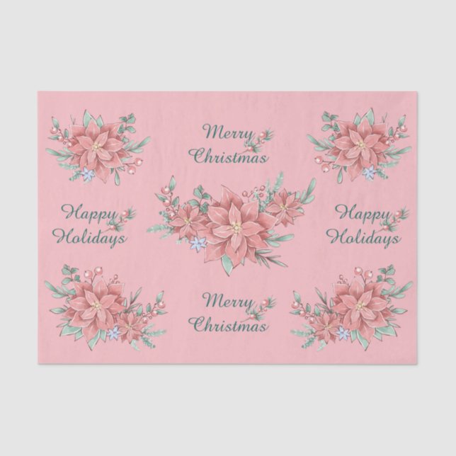 Seda Conjunto de Papel Tecido (2) Poinsettia Rosa Natal (Frente )