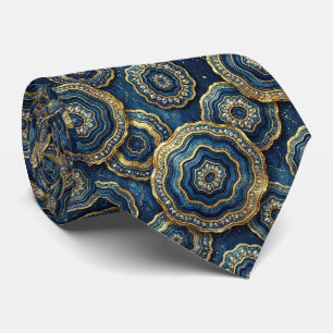 Seda de Luxo Falsa   Gravata Azul Marinho + Geodo 