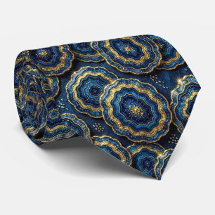 Seda de Luxo Falsa Gravata Azul Marinho + Geodo
