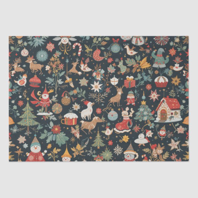 Seda Design de Padrão de Natal 🎄 no Papel Tecido (Frente )