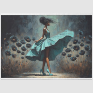 Seda Desligamento de Papel Tecido Aqua Azul Poppies Mul