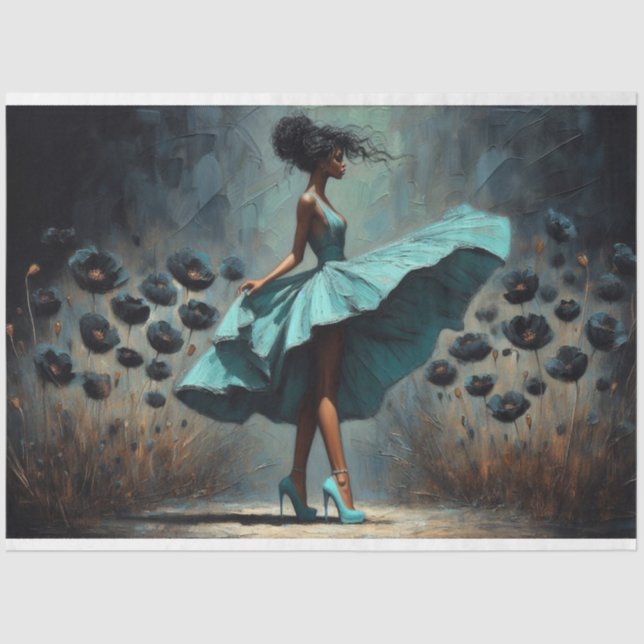 Seda Desligamento de Papel Tecido Aqua Azul Poppies Mul (Frente )