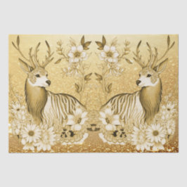 Seda Dourado Papel de Tecido de Feriado de Reindeer Flo