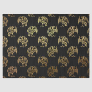 Seda Dourado preto Fantasy Dragão - papel de tecidos
