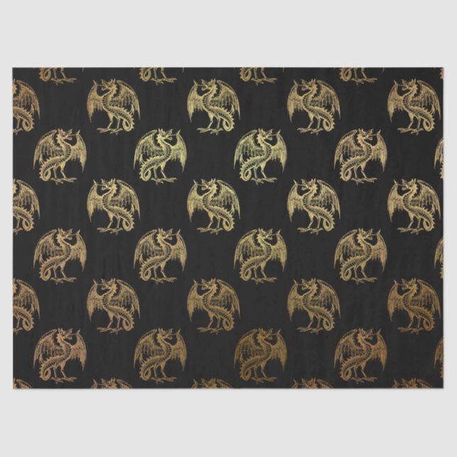 Seda Dourado preto Fantasy Dragão - papel de tecidos (Frente )