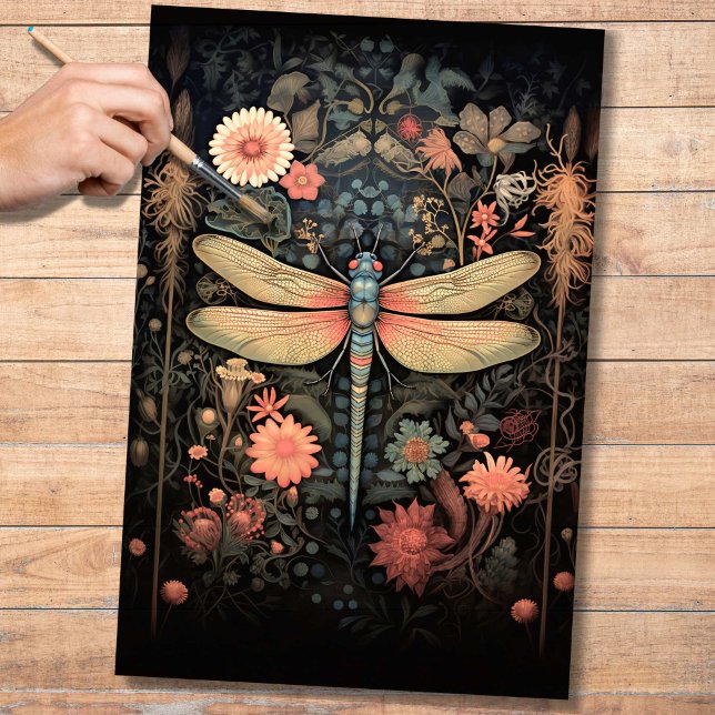 Seda Dragonfly em Florais 4 Papel de Decoupage (Criador carregado)