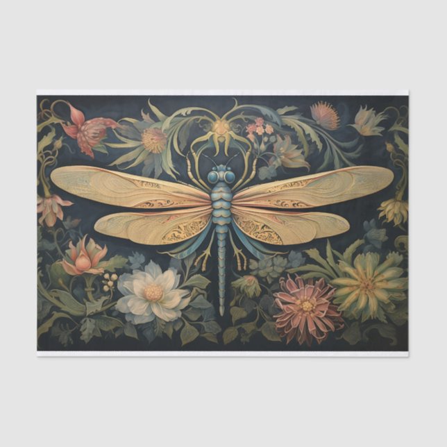 Seda Dragonfly em Florais 5 Papel de Decoupage (Frente )