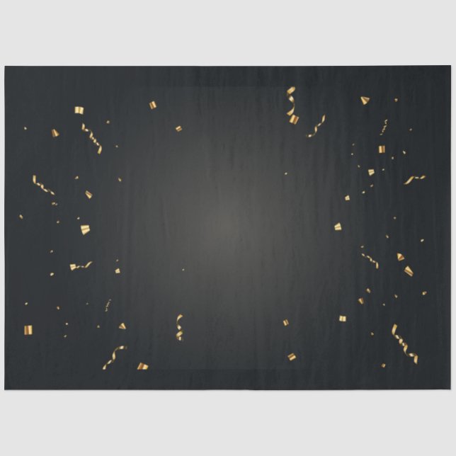 Seda Elegante, Dourado Confetti, Papel de Tecido Preto (Frente )