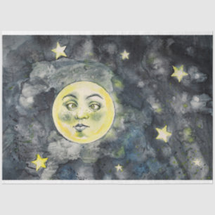 Seda Engraçado Lua Estrelas Céu Papel Tecido de Decou