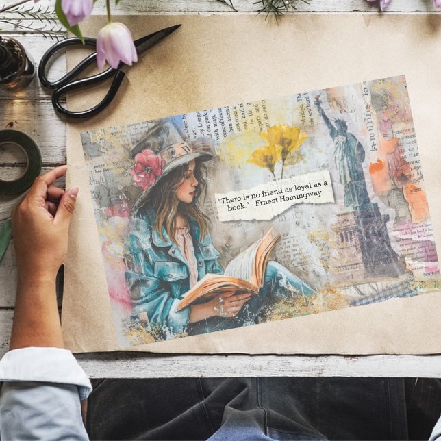 Seda Estilo de Colagem de Leitura de Rapariga Papel de  (Criador carregado)
