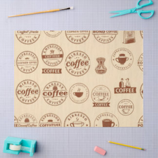 Seda Etiquetas de café retrô e carimbos Papel tecidular
