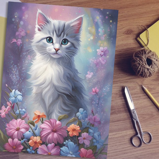 Seda Fantasia Floral Caprichosa com Lenço de Papel do G (🌸🐱 Whimsical Magic: Floral Fantasy & Kitten Tissue Paper! 🎨)