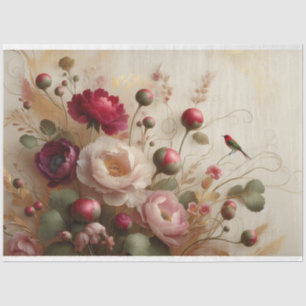 Seda Fauna Floral Papel Tecido de Decoupage de Aves