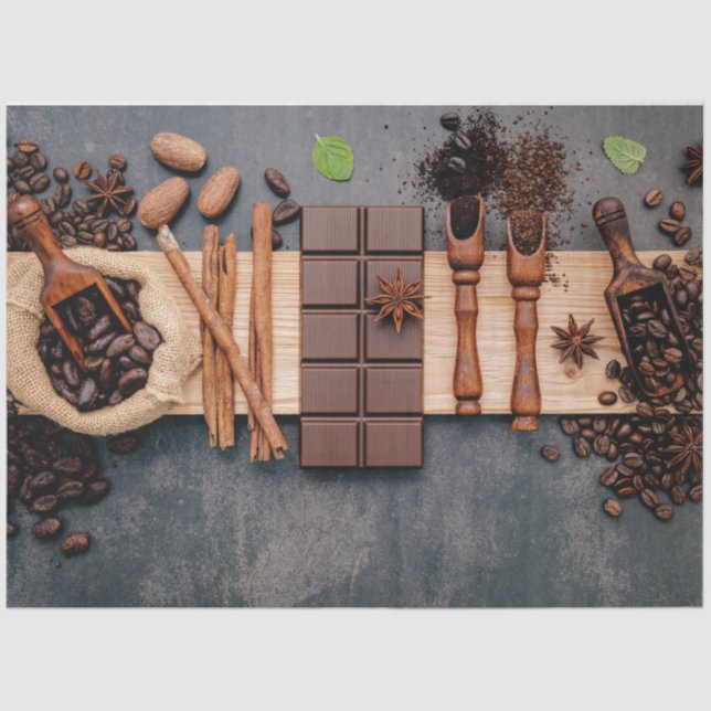 Seda Feijão de café e Papel Tecido Decoupage de Chocola (Frente )